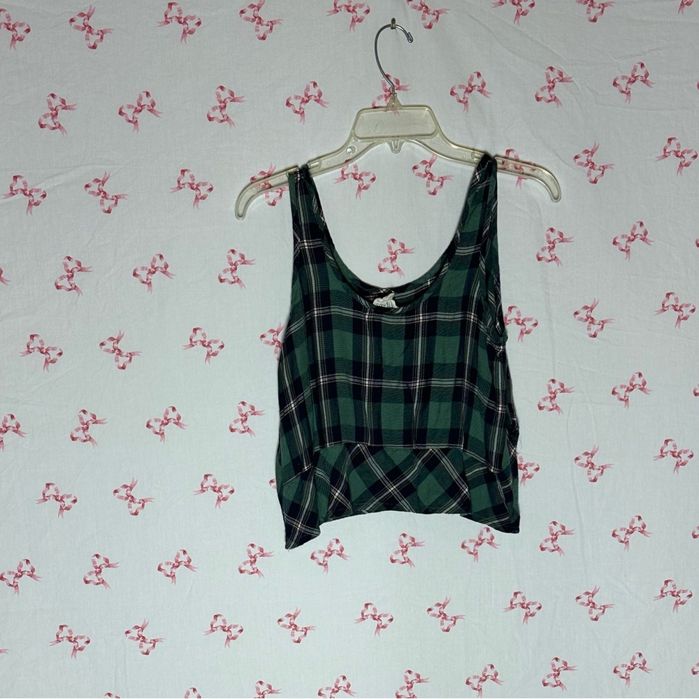 La Hearts Green Plaid Crop Top